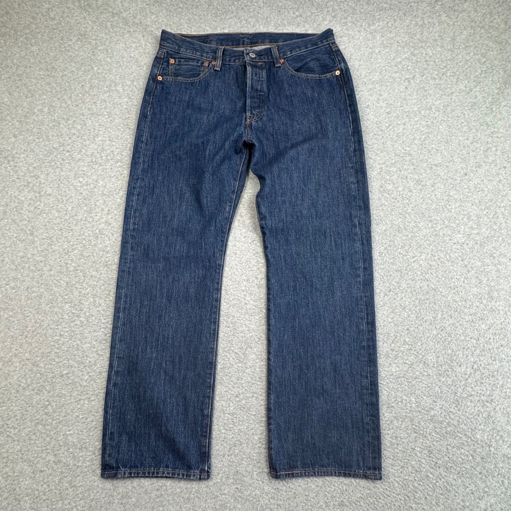 Levis 501 Original Fit Jeans Mens 33x29 Dark Indigo Blue Straight Leg Button Fly